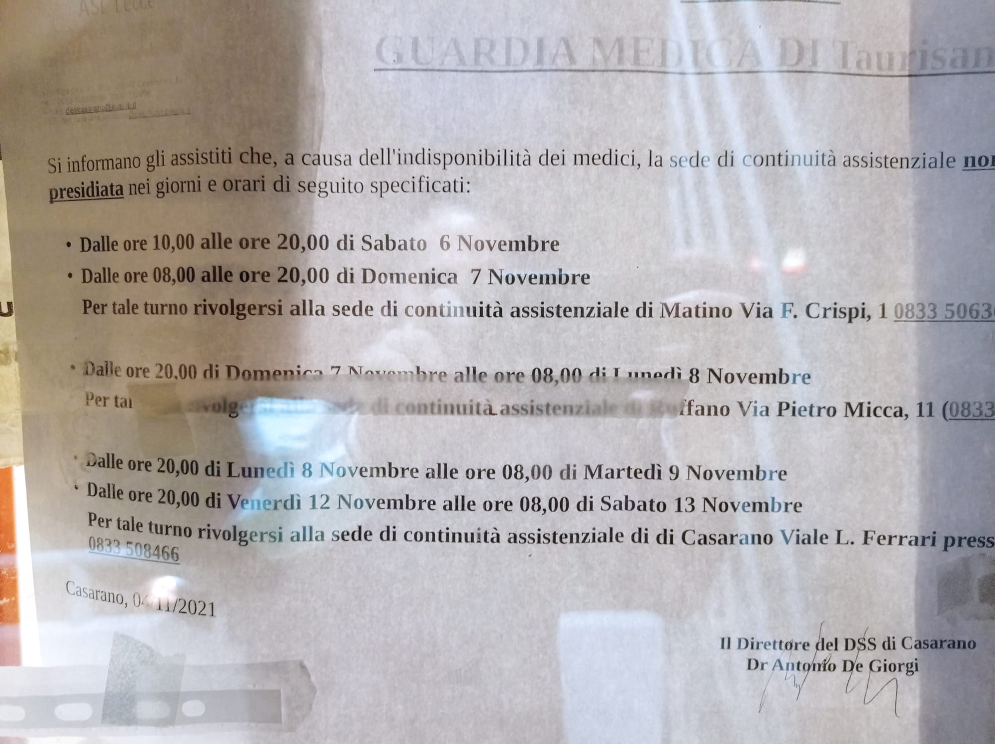 Guardia Medica chiusa in alcuni giorni, cittadini costretti ad andare altrove