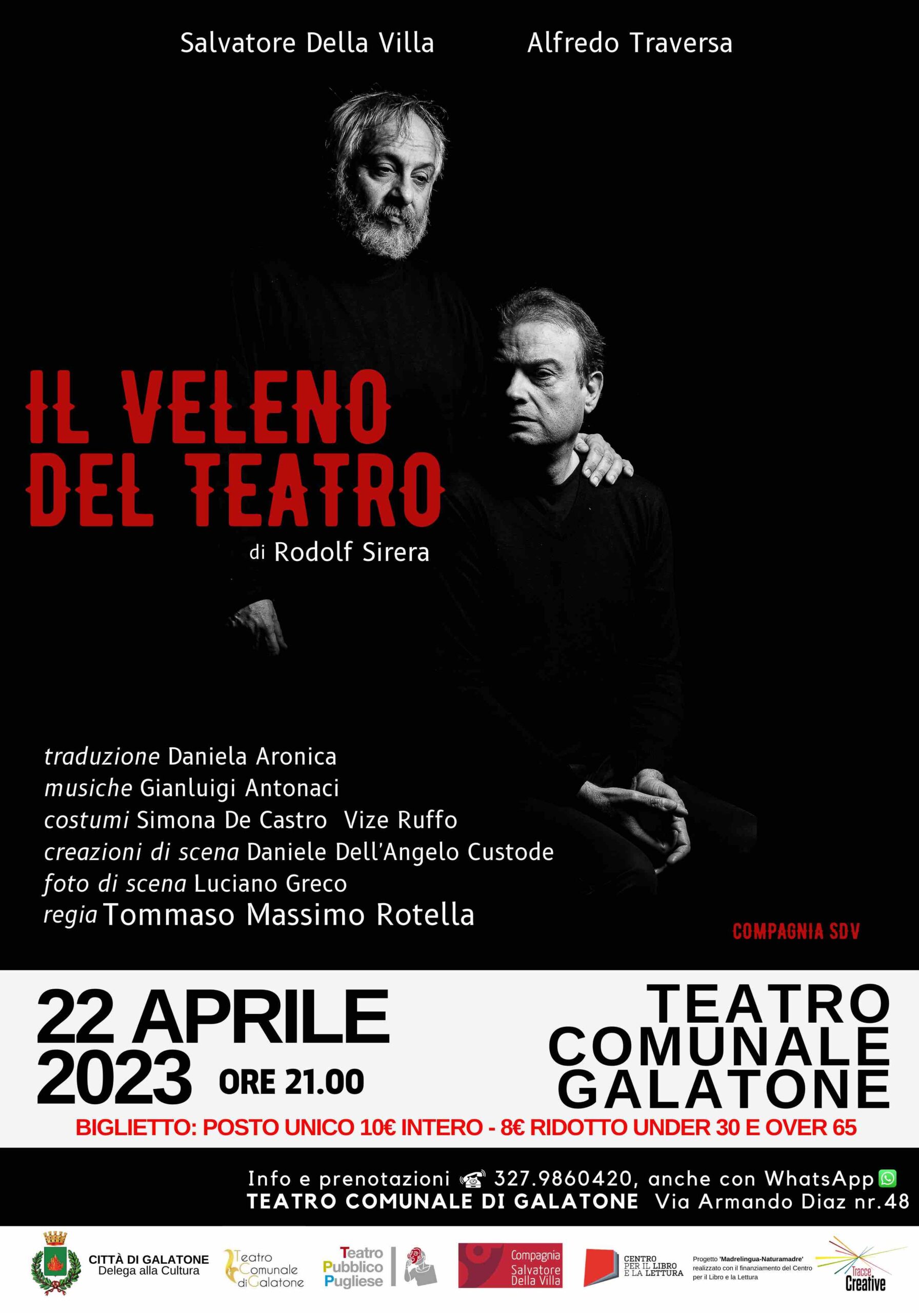 Sabato “il veleno del teatro” al Comunale di Galatone