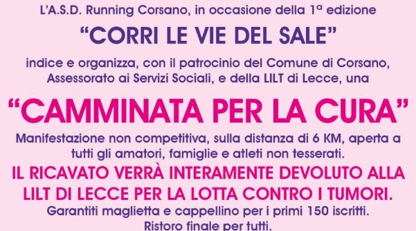 “Corri le vie del sale”, a Corsano una “Camminata per la cura”