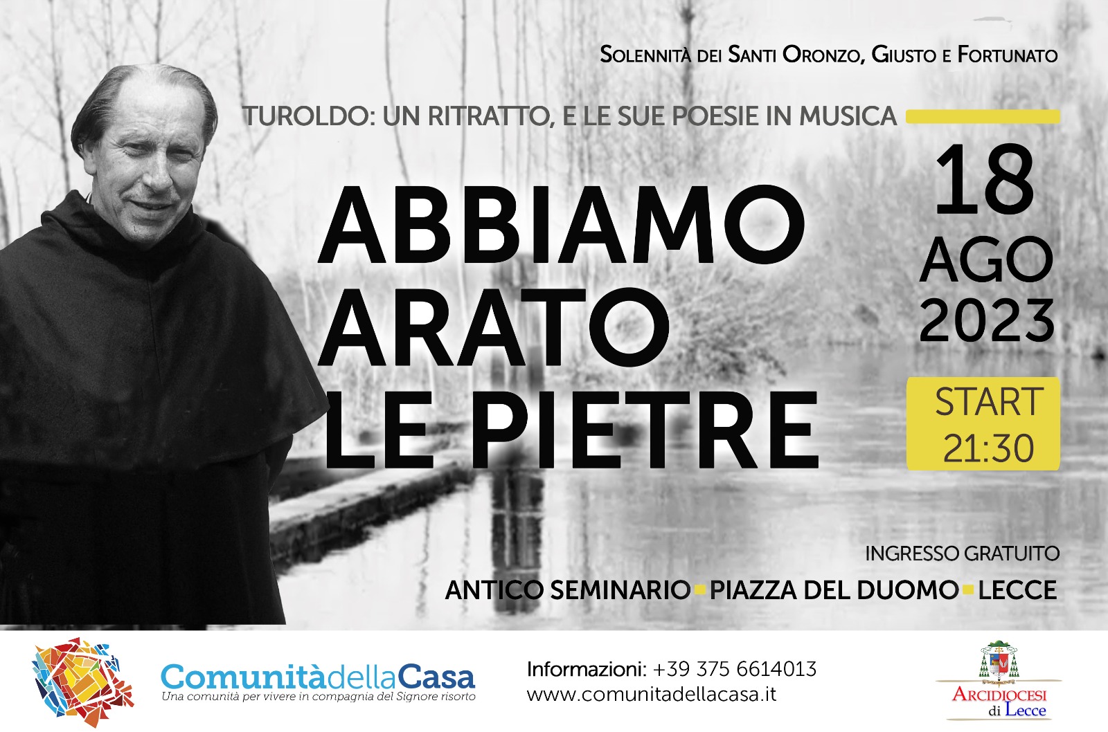 Solennità di Sant’Oronzo: recital su Padre Turoldo