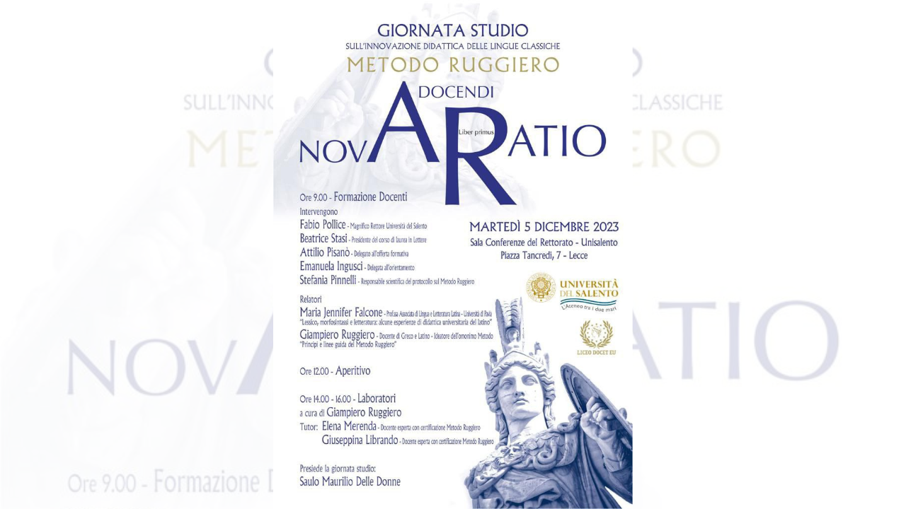 “Nova Docendi Ratio”, a Lecce la giornata studio sul Metodo Ruggiero