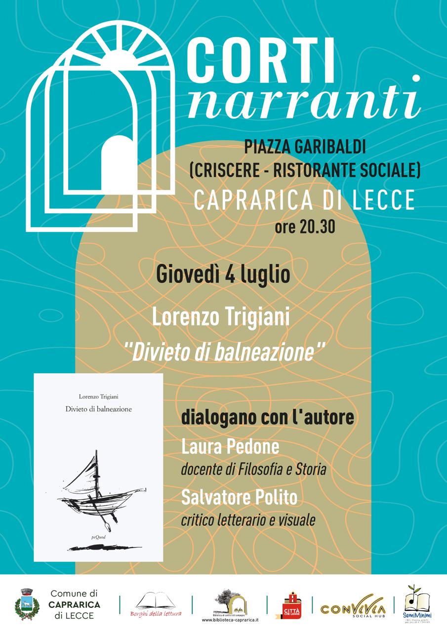 Il 4 luglio si apre la rassegna letteraria Corti Narranti a Caprarica di Lecce