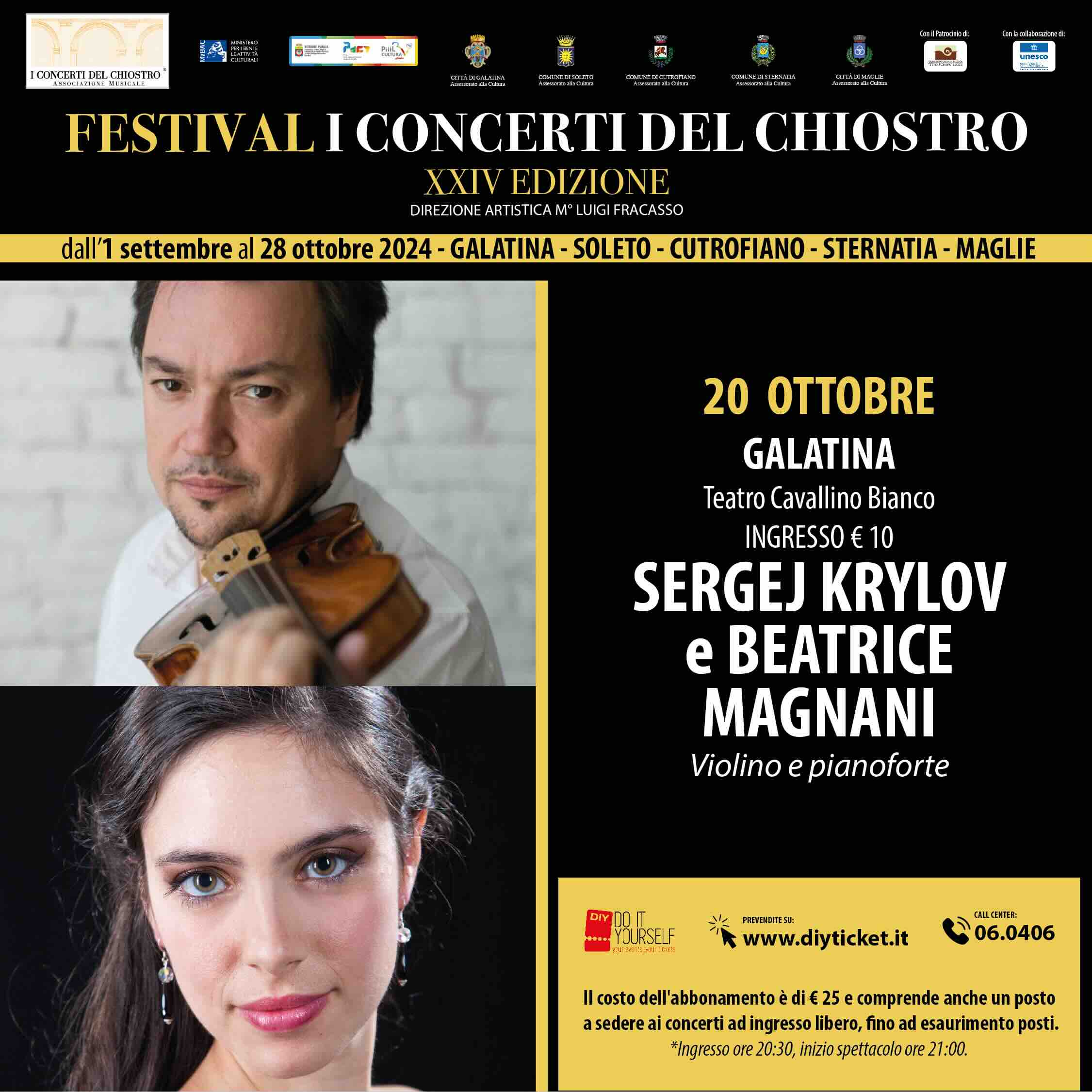 Sergej Krylov e Beatrice Magnani violino, pianoforte per il Festival I Concerti del Chiostro