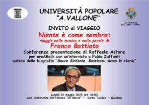 Stasera all’Università Popolare Aldo Vallone: “Niente è come sembra: viaggio nella musica e nelle parole di Franco Battiato”