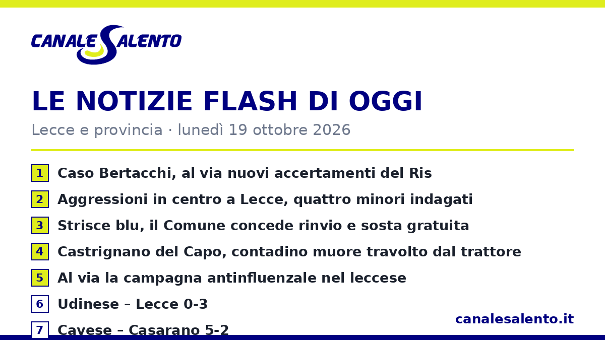 Le notizie flash di oggi — Lecce e provincia (19 ottobre)
