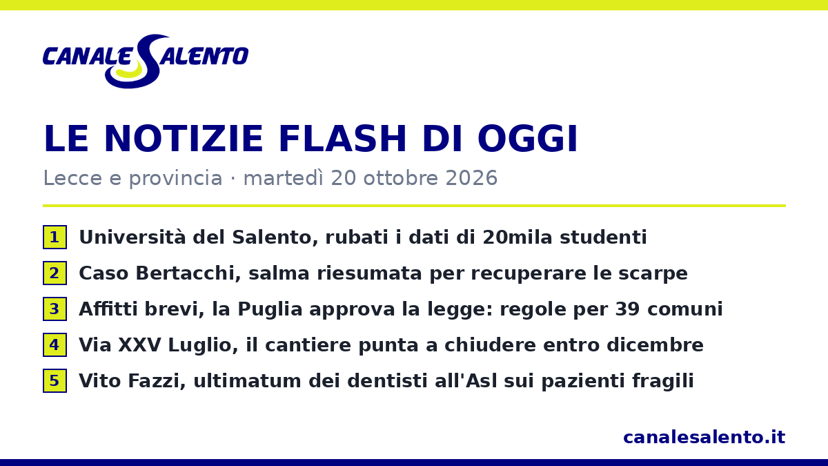 Le notizie flash di oggi — Lecce e provincia (20 ottobre)