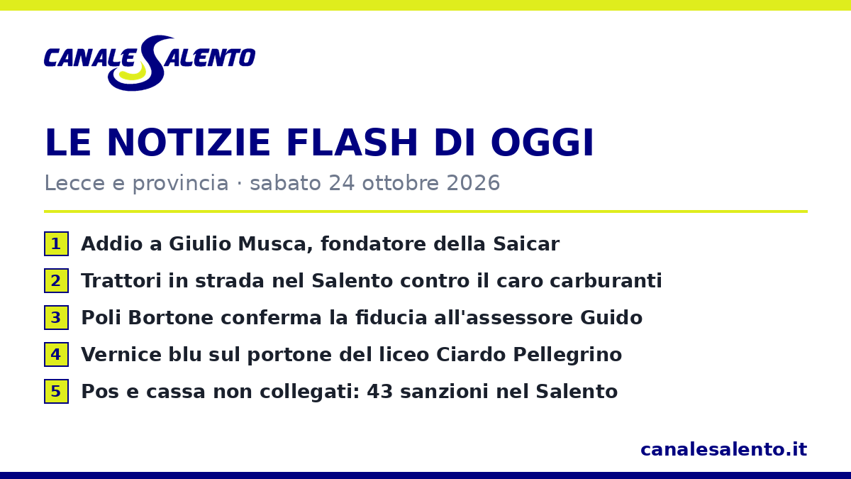 Le notizie flash di oggi — Lecce e provincia (24 ottobre)