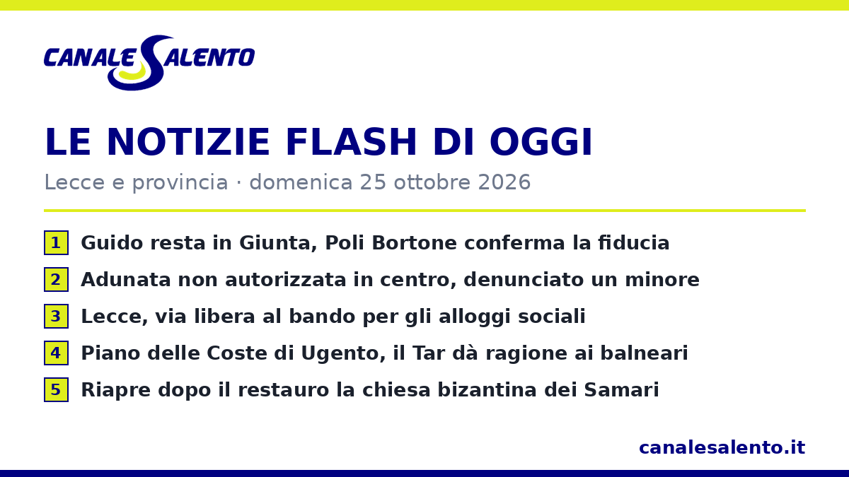 Le notizie flash di oggi — Lecce e provincia (25 ottobre)