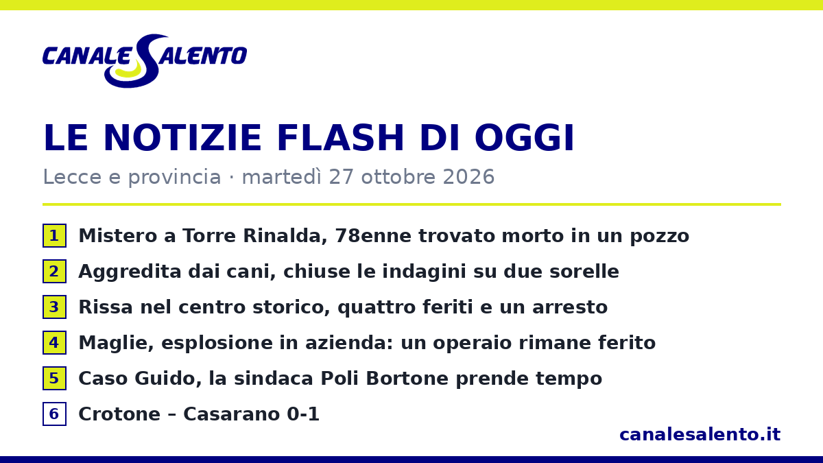 Le notizie flash di oggi — Lecce e provincia (27 ottobre)