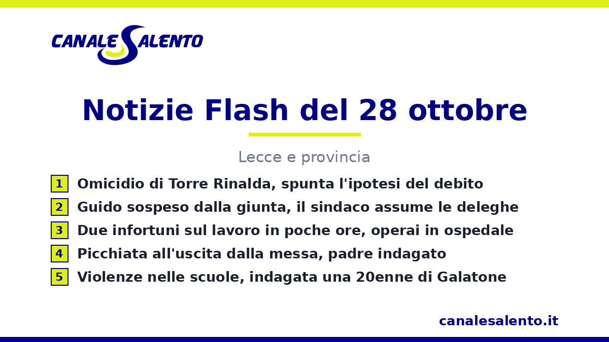 Le notizie flash di oggi — Lecce e provincia (28 ottobre)