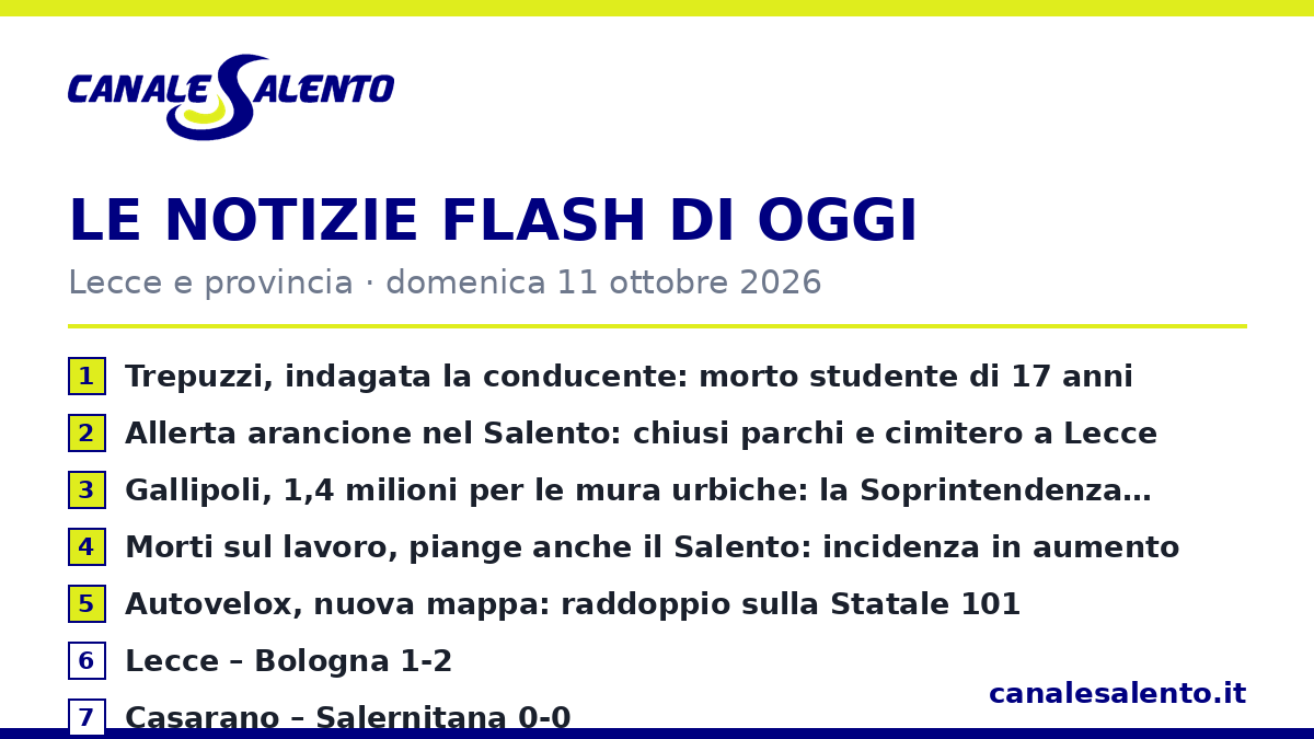 Le notizie flash di oggi — Lecce e provincia (11 ottobre)