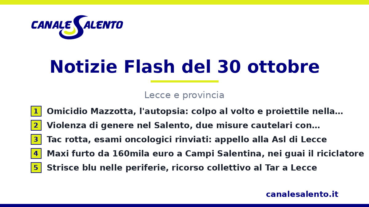 Le notizie flash di oggi — Lecce e provincia (30 ottobre)