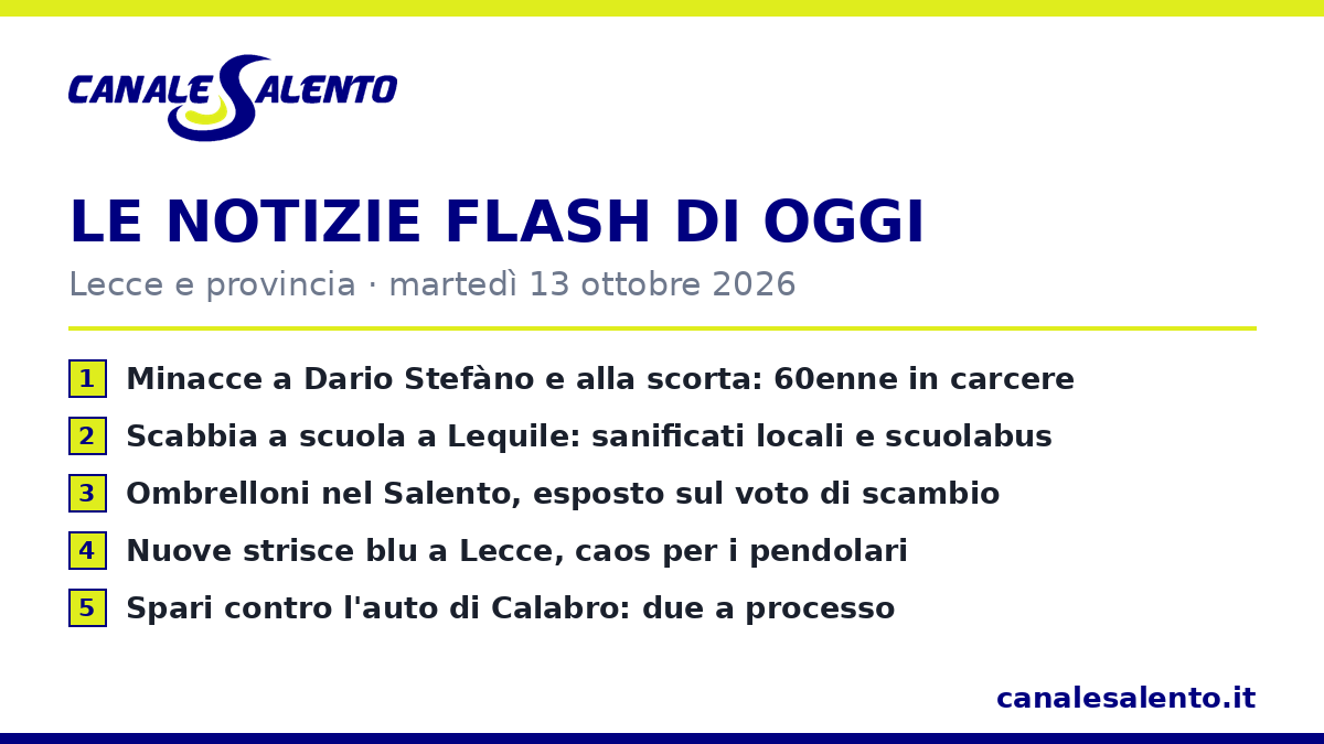 Le notizie flash di oggi — Lecce e provincia (13 ottobre)