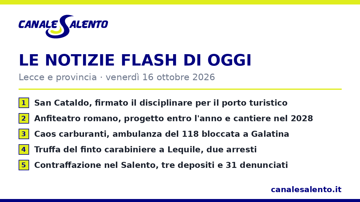 Le notizie flash di oggi — Lecce e provincia (16 ottobre)